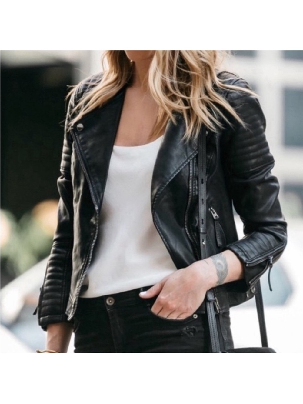 Top Shop Black Moto Biker Faux Leather Zip Jacket Size 8